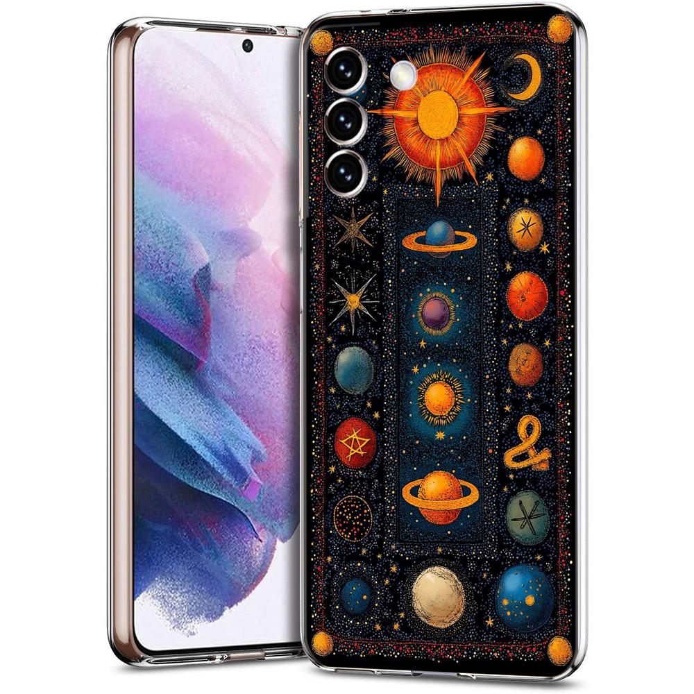 Прозрачный чехол-бампер для Samsung Galaxy S25 S24 S23 S22 S20 S21 FE Ultra S24 S23 S10 S10E Plus 5G с рисунком Солнце Луна Звезды