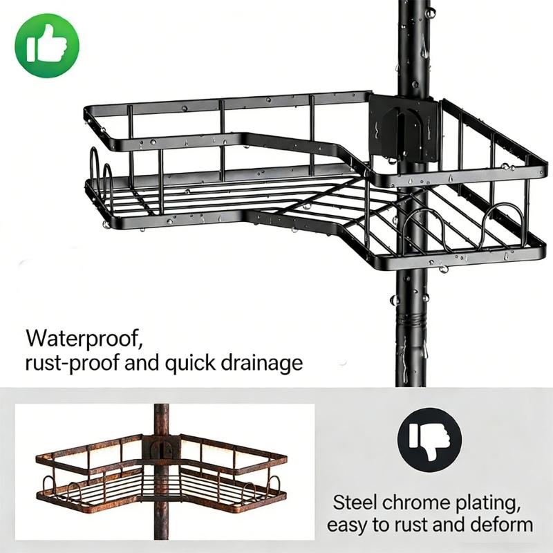 Waterproof Bathroom Shelf with Fixed Hook for Organizing Bath Accessories and Preventing Water Accumulation