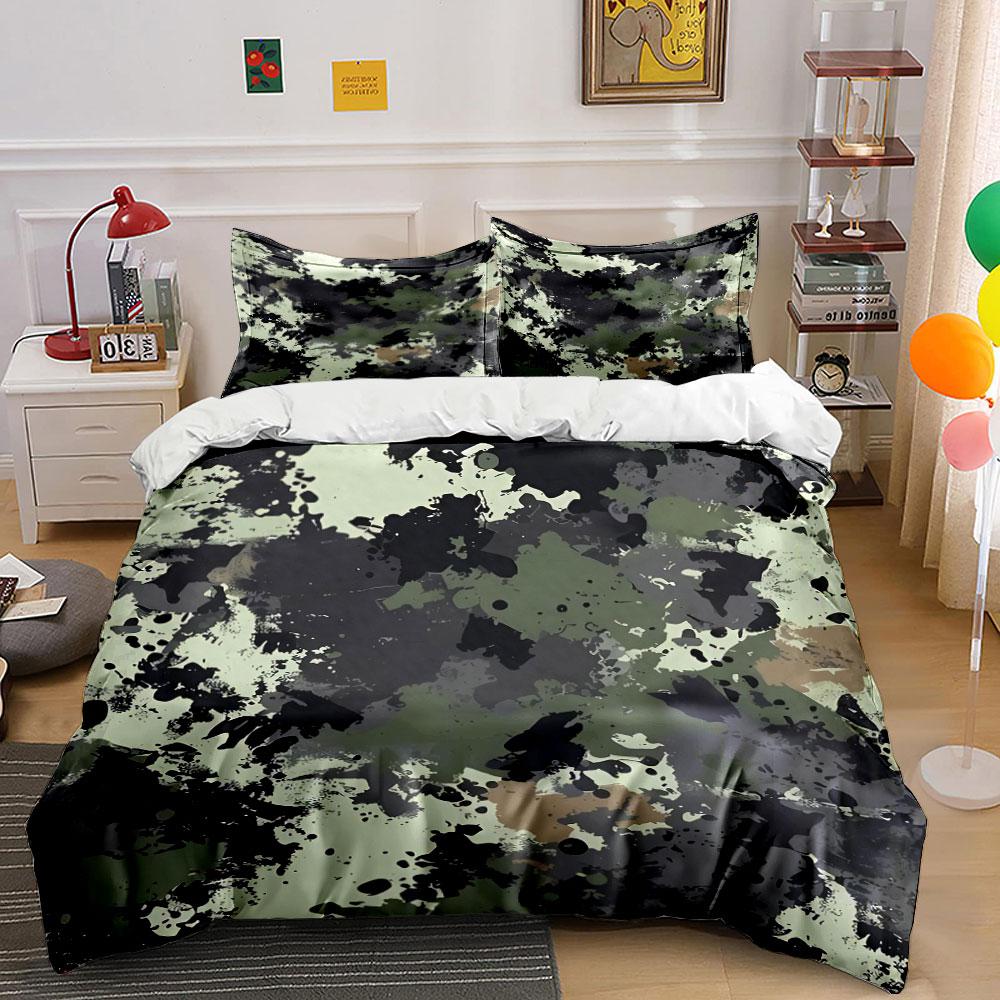 Camouflage Three-Piece Outdoor Set Bedding Set with 1 Duvet Cover 2 Pillowcases Single Double King Queen, Gift