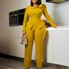Women's European & American Winter Fashion Solid Color Long-Sleeve Tops & Pants Suit