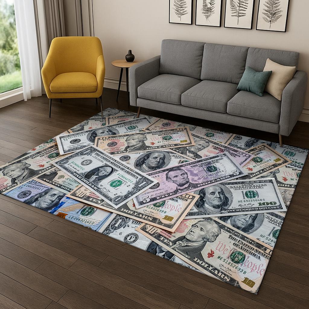 3D Us Dollar Euro Pound Money Illusion Carpet Rug for Living Room Sofa Home Bedroom Kitchen Doormat Decor,Playroom Non-slip Mat