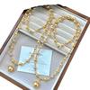 Vintage Maillard Warm Gold Artificial Crystal Pearl Sweater Chain Necklace Collarbone Chain