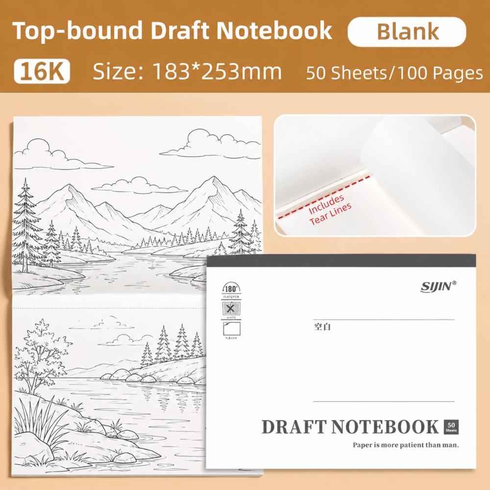 50 Sheets Flip-Up Draft Notebook 16K Note Paper Multi-purpose Draft Book  Students