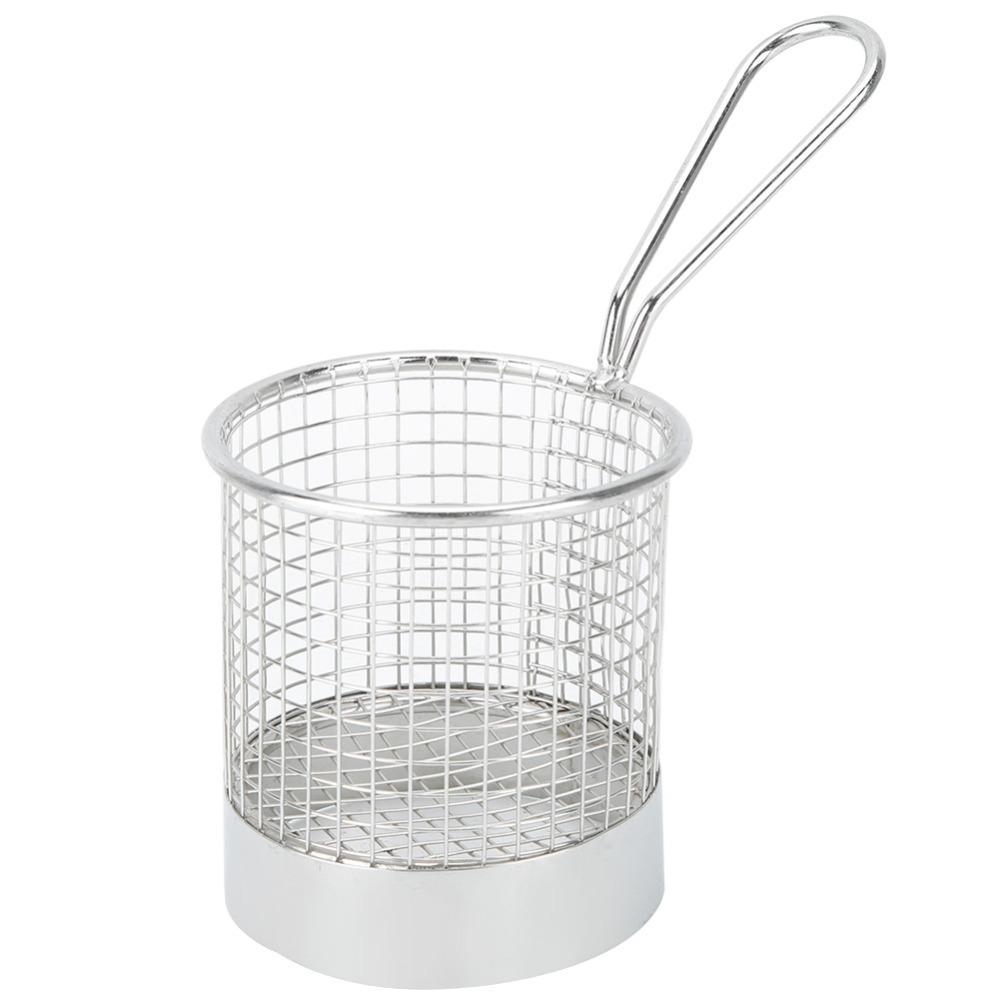 Stainless Steel French Fry Basket Round Shape Fries Holder Deep Fry Basket Coffee Shop