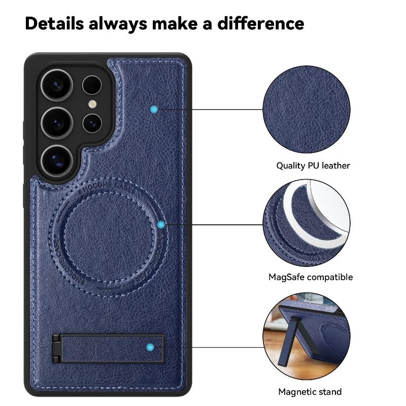 Официальный кожаный чехол-подставка с магнитом для Samsung Galaxy S25 S24 S23 S22 Ultra Plus S24FE для беспроводной зарядки Magsafe
