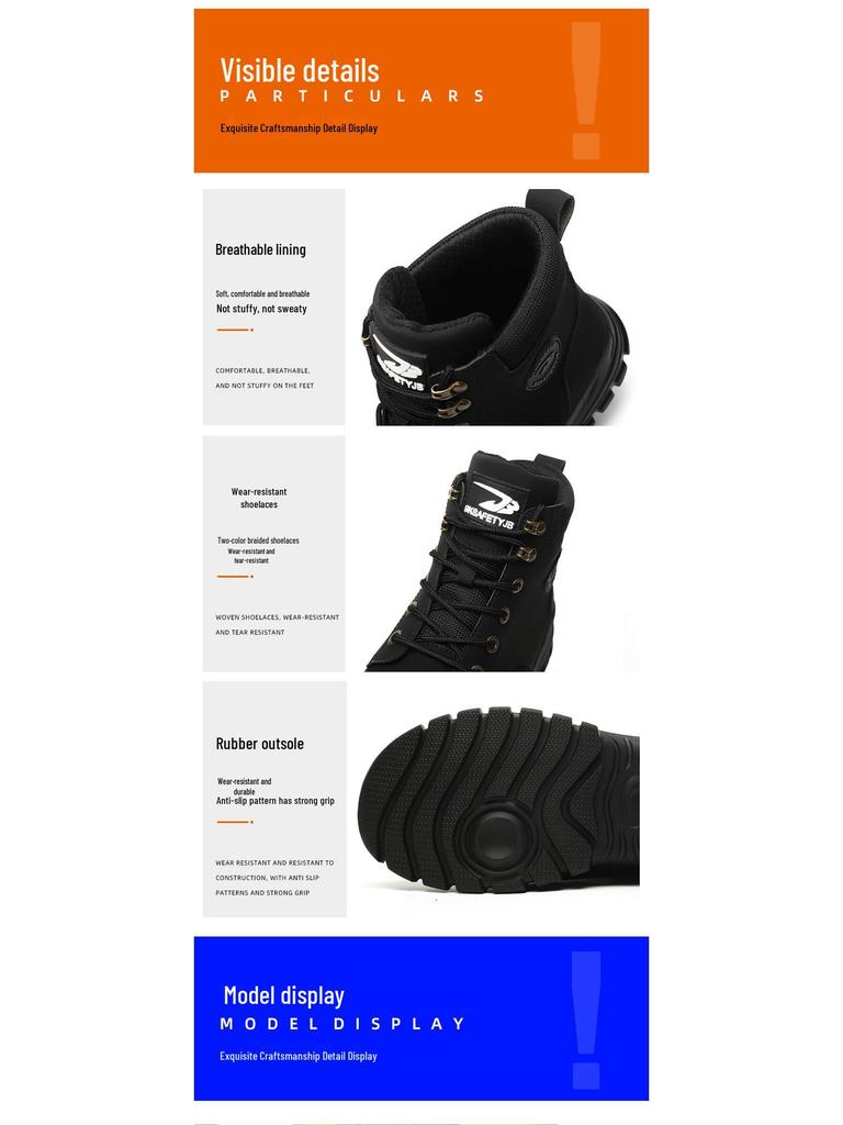 Men's Wear-Resistant Steel Toe Work Boots: Anti-Smash, Anti-Puncture, Non-Slip Safety Shoes