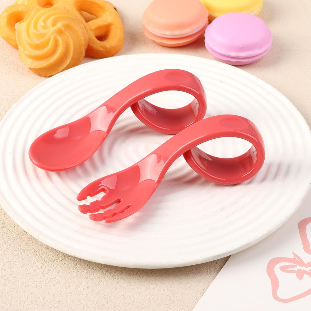 Training Portable Tableware Sets Solid Color Infant Training Twist Fork Spoon Suit 2Pcs/Set Baby