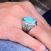 Серебряное мужское кольцо с бирюзовым камнем, подходящее для ежедневного использования, мужское кольцо ручной работы из стерлингового серебра 925 пробы, идея подарка для мужчин