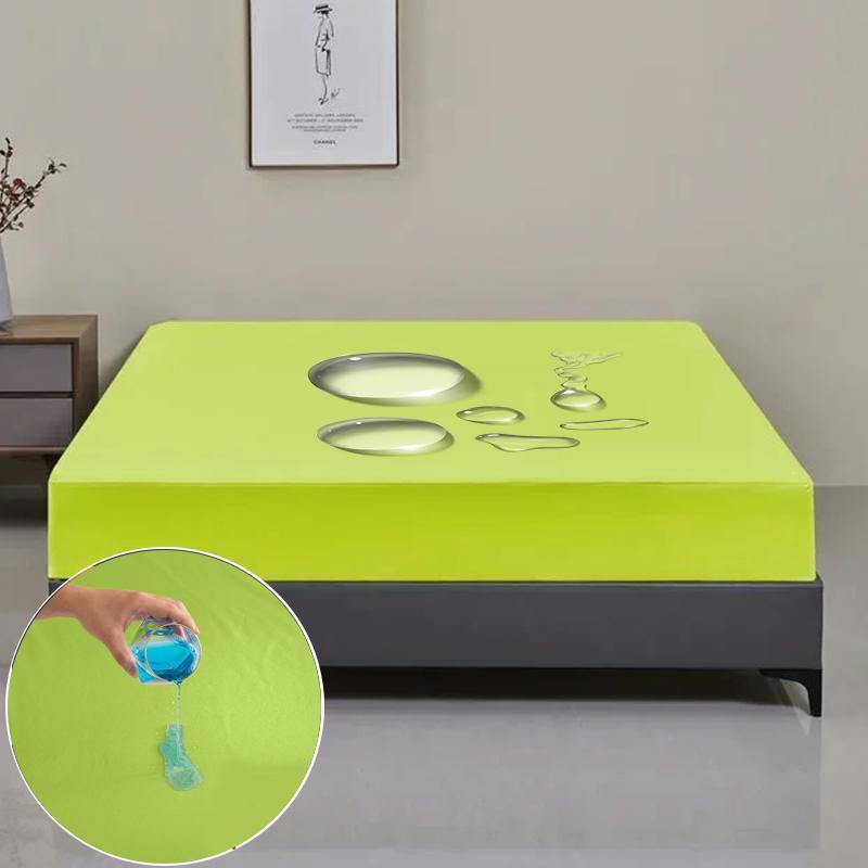 1 Waterproof Fitted Sheet,Solid Color Bed Cover Sheet, Bed Cover Mattress Cover Elastic Band Bed Skirt Breathable Sheet Only 1 Sheet