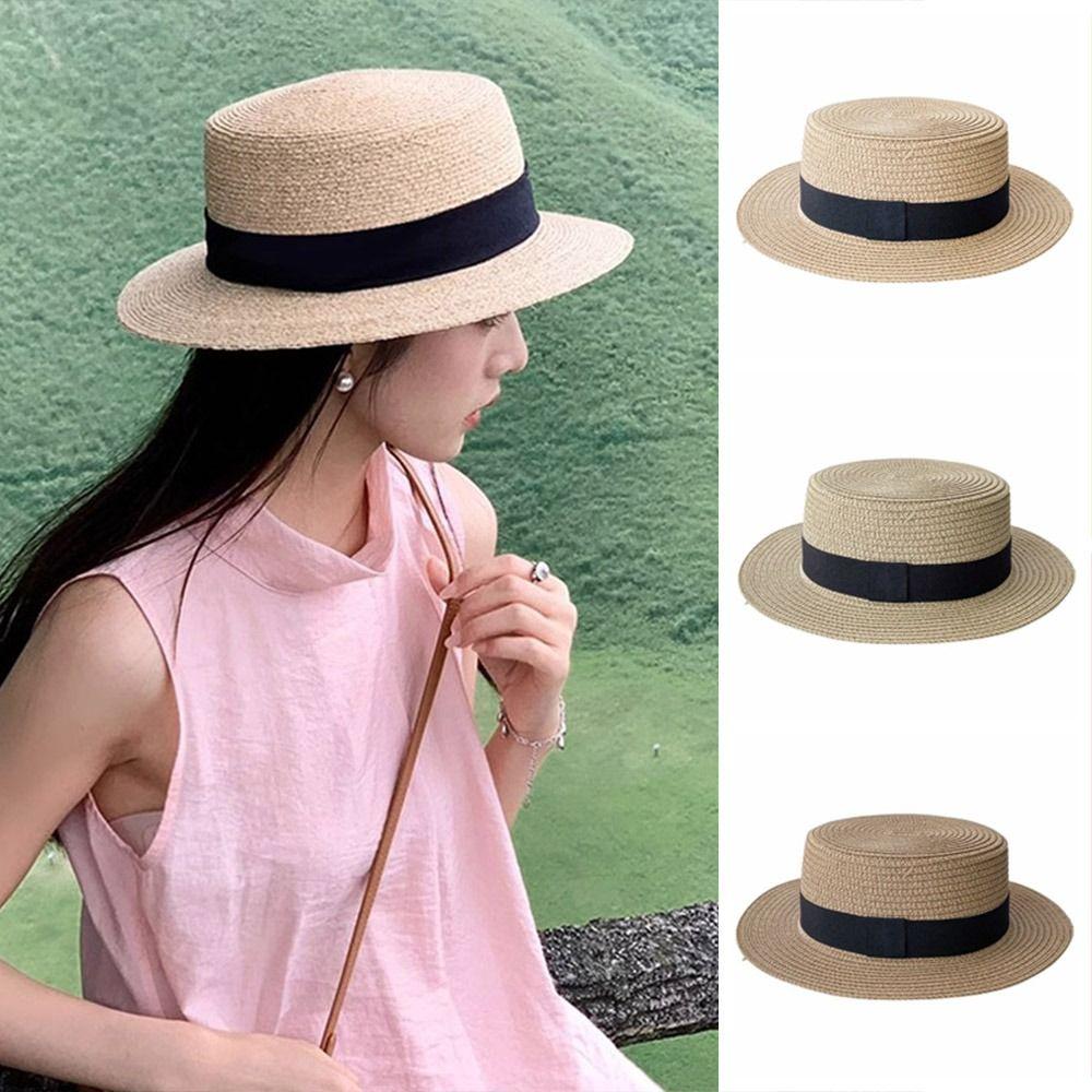 Соломенная шляпа во французском стиле, солнцезащитная шляпа Ins Flat Tops Cap для мужчин и женщин