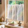 Window Valance Rainbow Bean Embroidery Sheer Linen Short Curtains Farmhouse for Kitchen Coffee Room W181xL61cm Rod Pocket Rustic