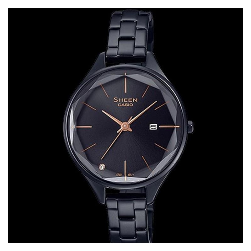 Casio Серия CASIOSHEEN простой трехмерный ромб бизнес кварцевый механизм стальной ремешок японский и корейский SHE-4062BD-1AUPR-person
