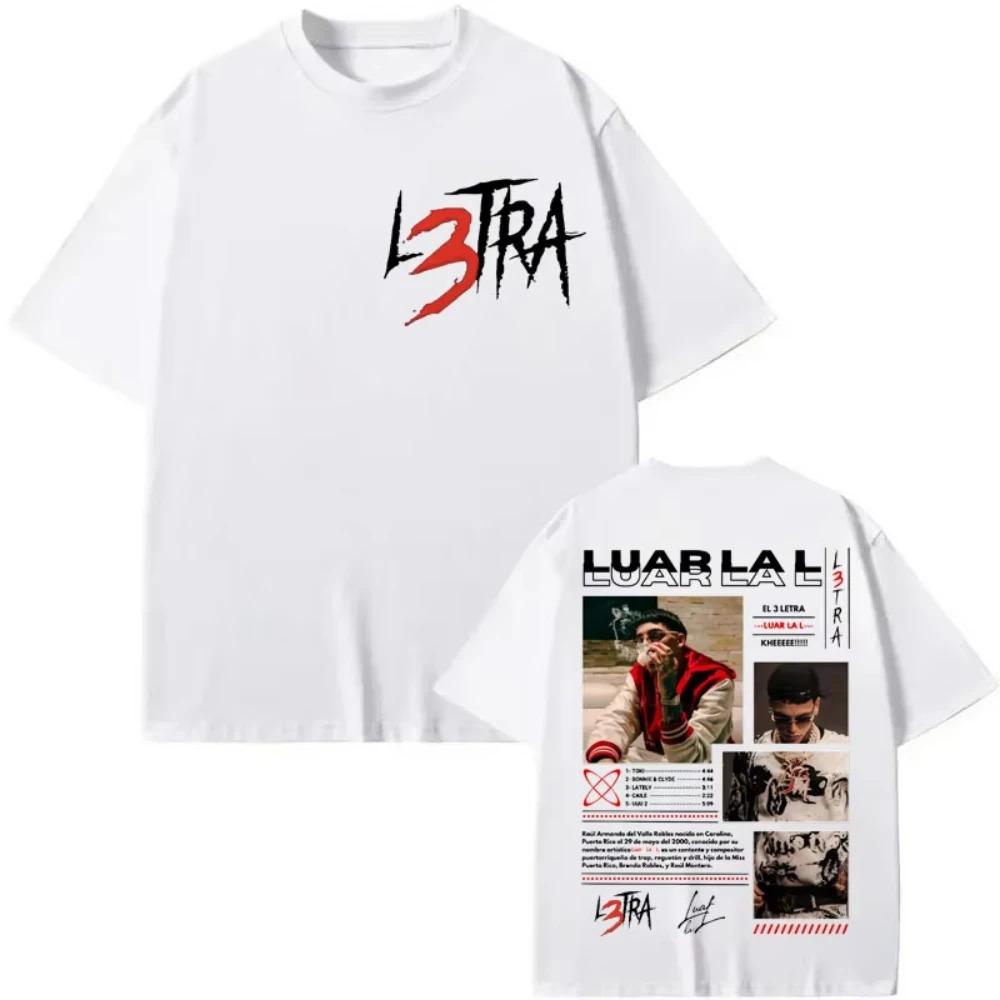 Unisex Women Clothing Fashion Hip Hop T-shirt Rapper Luar La L Poster Graphic T Shirts Music Album L3TRA Double Sided Print T Shirt