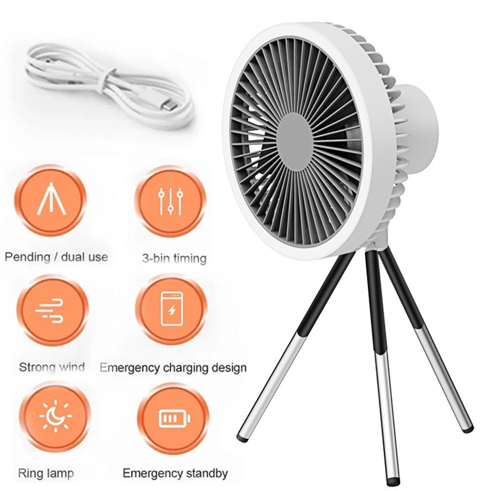 Led Light Tripod Stand Desktop Fan Portable Camping Fan USB Rechargeable Multifunctional Fan Indoor Outdoor Camping Ceiling Fan