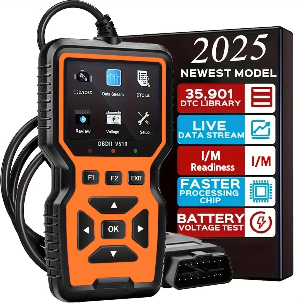 2024 V519 Профессиональный OBD2 сканер - Диагностический инструмент для автомобиля с питанием от USB, потоком данных в реальном времени, полнофункциональным тестированием OBD II (Готов к И/М,