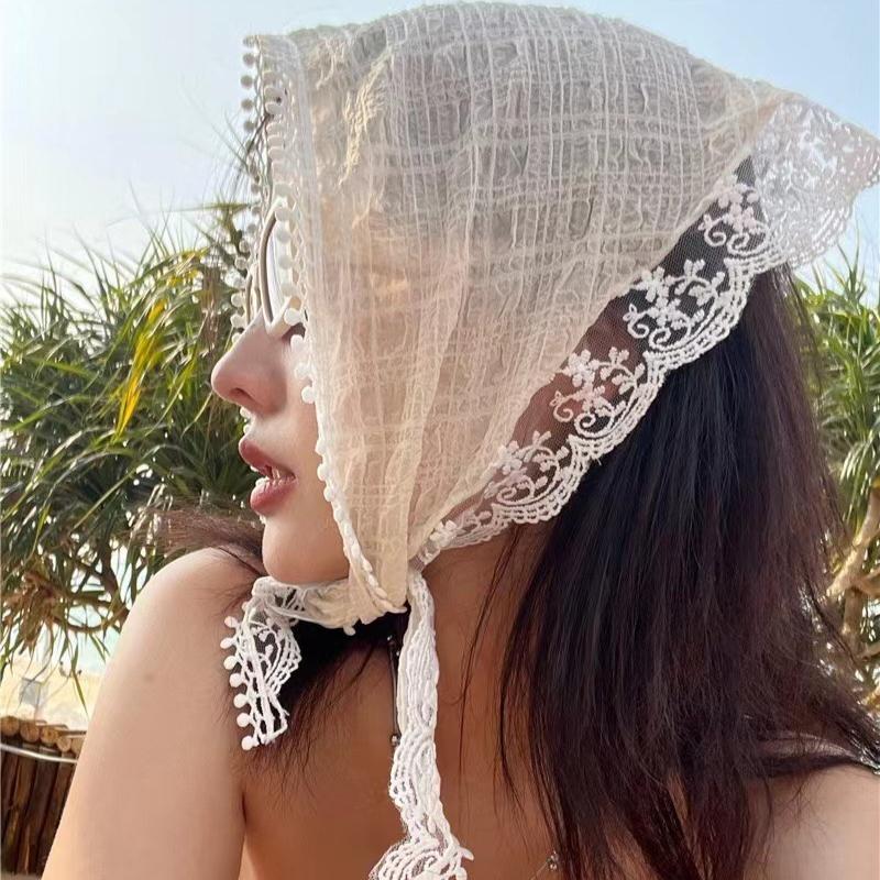 Корейский кружевной платок для волос Ins для женщин, ретро-треугольная повязка для волос, сумка для волос, платок, шляпа, французский пасторальный стиль, дорожная повязка на голову