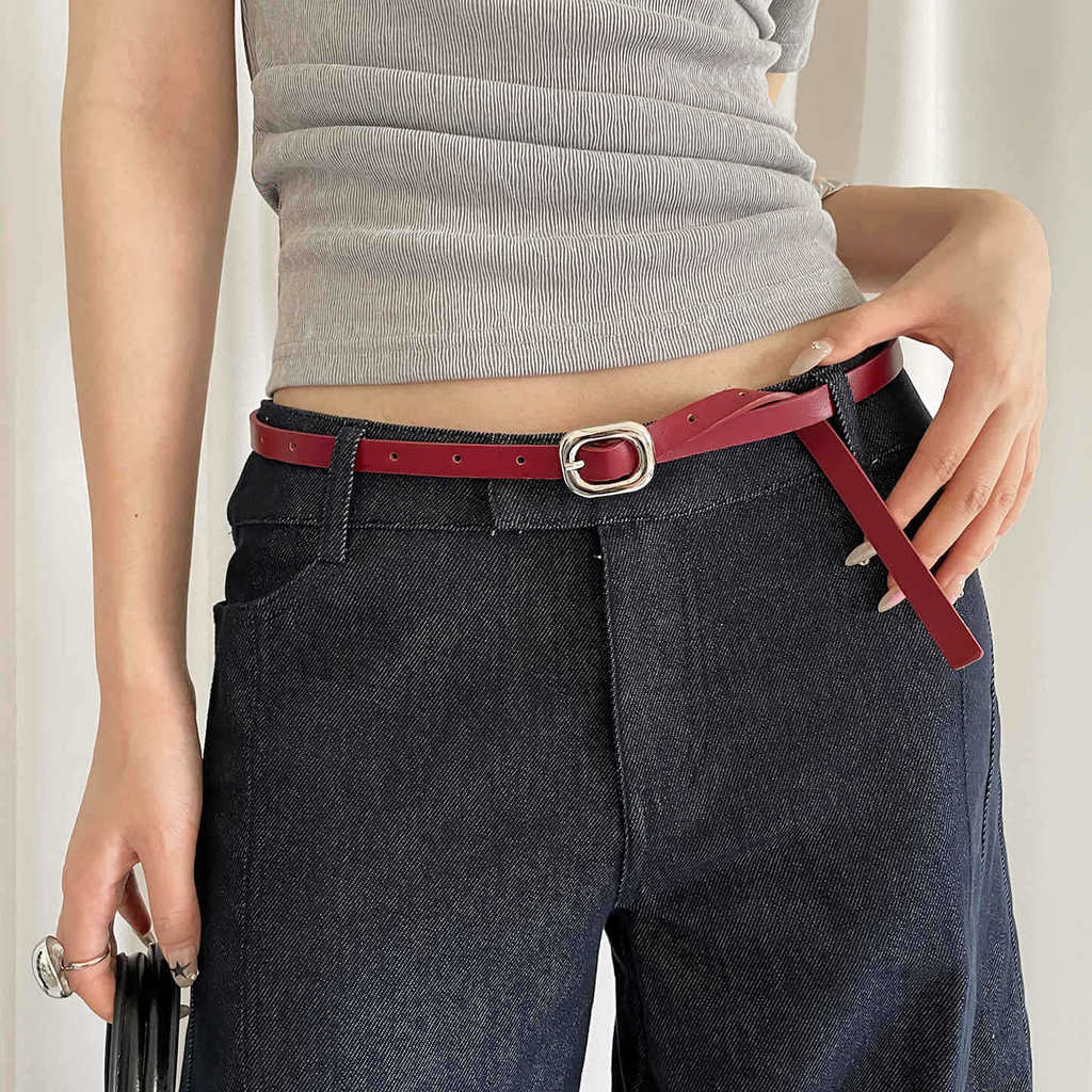 Style Thin Pu Leather Belt With Metal Clasp For Daily Casual Outfits