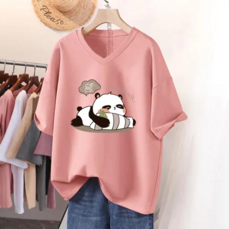 Футболка с коротким рукавом, Свободного кроя, Приталенный топ с V-образным вырезом с принтом для женщин