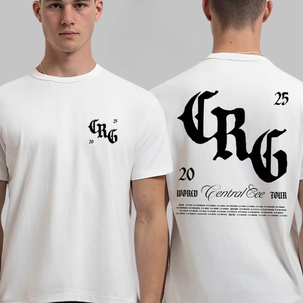 Футболка Central Cee Can't Rush Greatness 2025 World Tour Merch Logo with Tour Dates Two Sides White T-Shirt