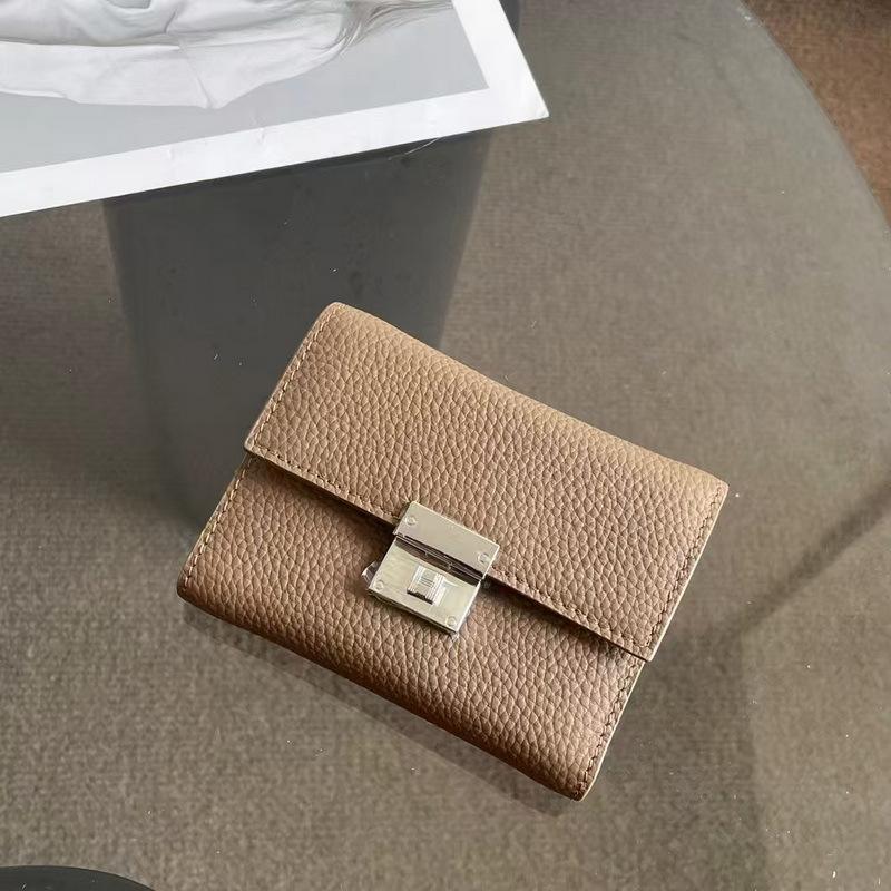 Новый кошелек из натуральной кожи с верхним слоем из коровьей кожи с рисунком личи, короткий кошелек с тремя отделениями, квадратная пряжка, сумка для тофу, Cross Collision