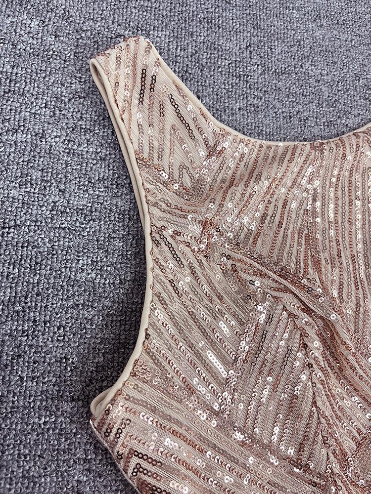 Women's Rose Gold Sleeveless Mermaid Gown - Sparkly Plus Size Evening Dress 2024