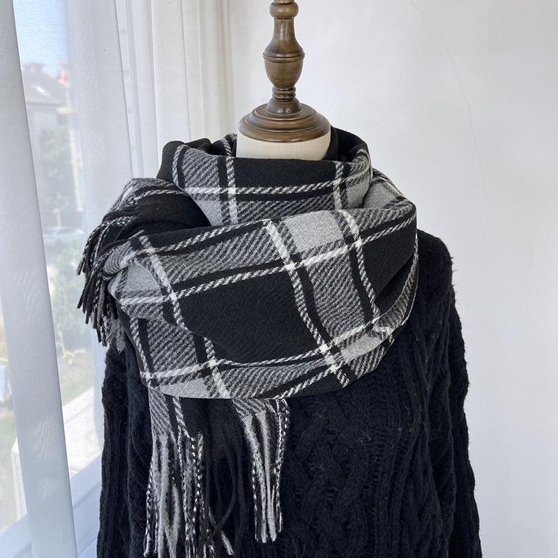 Популярный Стиль Шарф в Клетку Тартан Бахрома Шаль - Повседневный Ветрозащитный Теплый Шарф для Осени Зимы