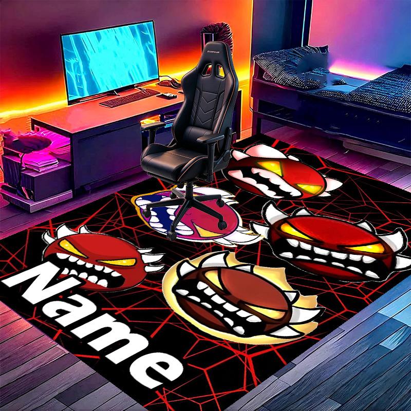 Custom Name Personalized Geometry Dash Print Carpet, Versatile Home Decor Rug, for Playroom, Apartment, Balcony, Entryway, Hallway Gift