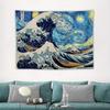 Japanese Ocean Waves Creative Van Gogh Starry Sky Red Sun & Ocean Waves Design Tapestry Wall Hanging Decor Perfect for Bedroom