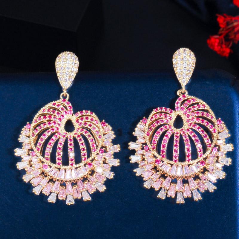 WWJ Романтический цветок Роза Красный Циркон Большие висячие серьги для невест