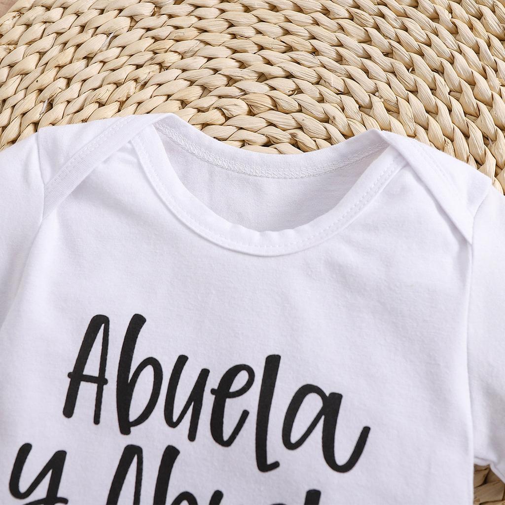 3-18 месяцев Милый детский комбинезон с испанскими буквами и принтом «Abuela Y Abuelo» из хлопка с короткими рукавами