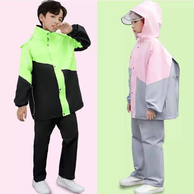 Children's Raincoat and Rain Pants Set for Boys and Girls, Kindergarten and Elementary School Students, with Backpack Space, Waterproof One-Piece