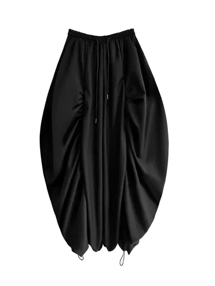 Xitao Широкие брюки со складками, черные индивидуальные нерегулярные женские брюки DMJ3090