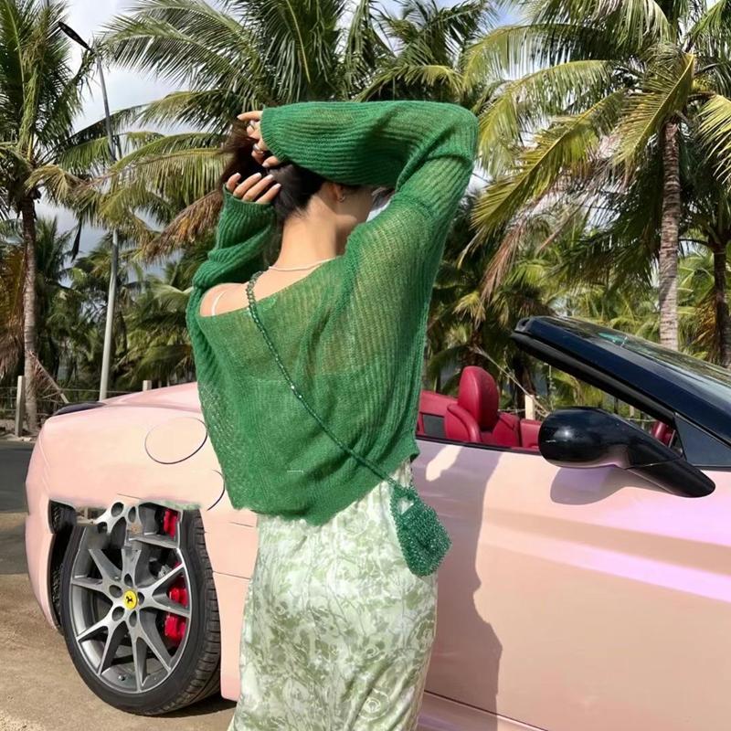 Женские вязаные свитера тонкие Прозрачные повседневные оверсайз свитер с длинным рукавом Леди сексуальный Ажурный Сетчатый Пуловер пляжные футболки