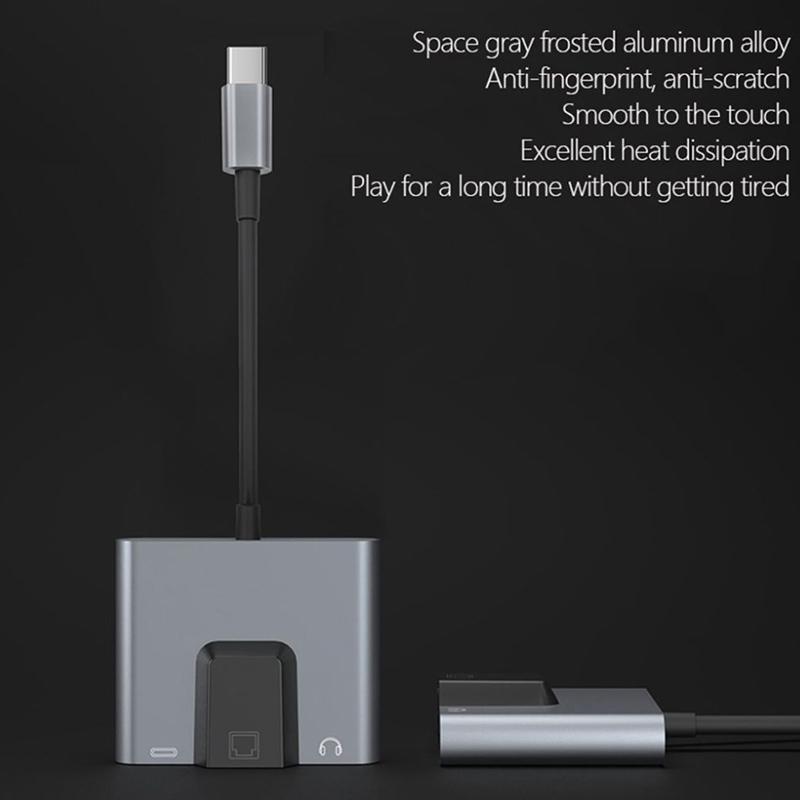 Адаптер-хаб сети Ethernet Lan Type-C к USB-C с аудио 3,5 мм и быстрой зарядкой PD, док-станция для ноутбука, мобильного телефона, планшета