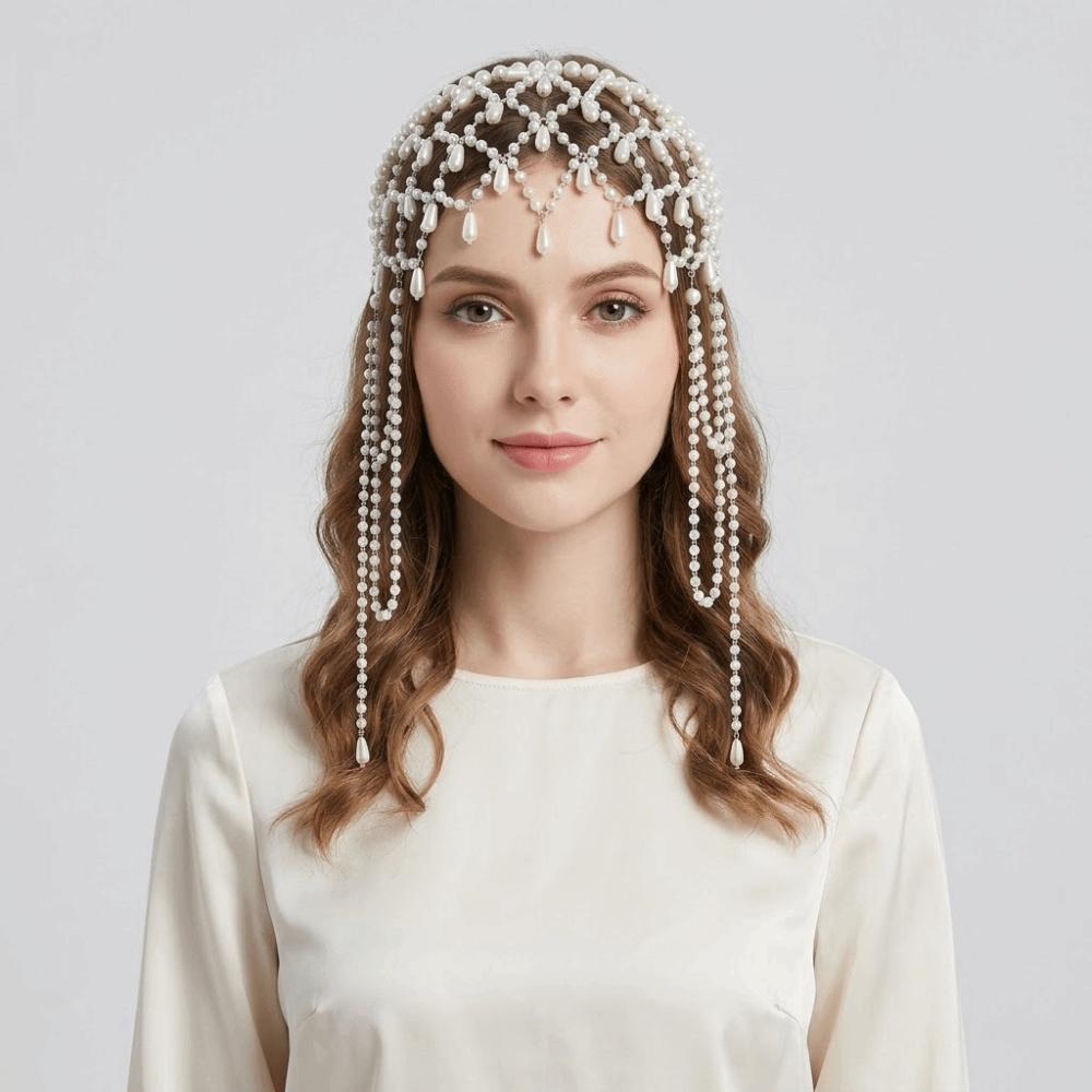Handmade Bride Fashionable Headband Hair Jewelry Pearls Chain Headbands Holiday Celebration