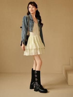 Модные панк туфли на среднем каблуке женские сапоги до колена осенне-зимние водонепроницаемые горячая мода 2025 демисезонные новинка из ПУ женские длинные сапоги