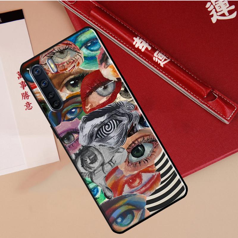 Чехол-маска для лица с глазами для Oppo A60 A98 A58 A78 A18 A38 A80 A40 A77 A57 A17 A74 A54 A94 A96 A76 A16 A15 A5 Pro