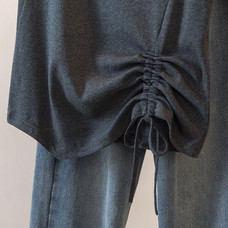 Women's Slimming Irregular Short Sleeve Drawstring T-shirt, Plus Size 2025 Summer Top