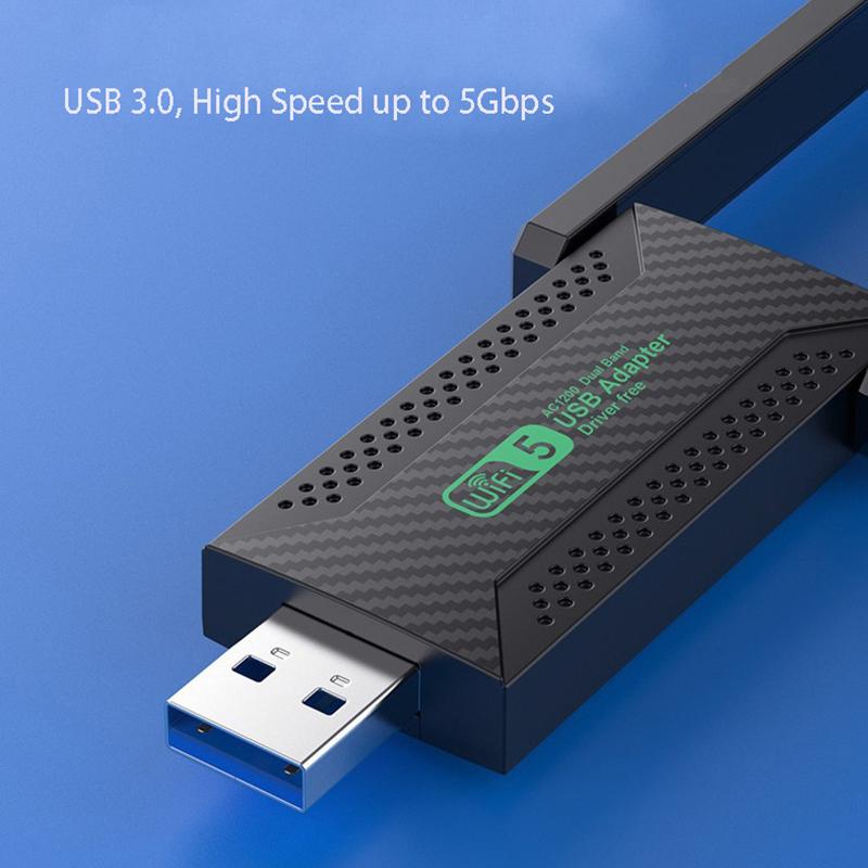 USB Wirless Network Card 2.4G 5G Dual Band 1200M Drive Free Ethernet Adapter Wifi Receiver Antenna for Desktop Computer Laptop