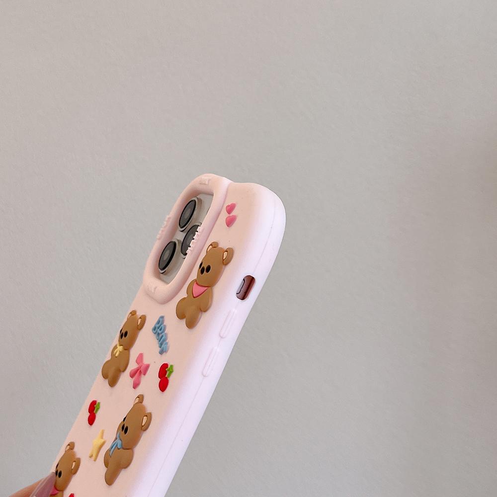 Милый 3D Медведь Бантик Силиконовый Чехол для Телефона для IPhone 13 14 15 16 Pro Max Kawaii 15Plus 14plus 14pro 15pro Мультяшная Задняя Крышка