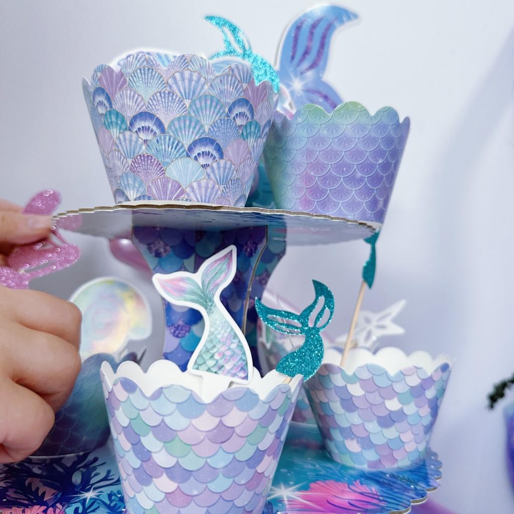 Mermaid Party Supplies Disposable Cutlery Plates Tablecloths Birthday Decorations Girls Baby Shower Dessert Table Set