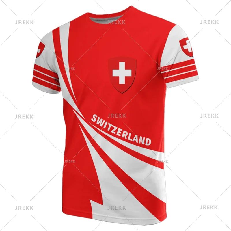 Швейцария Швейцария SUISSE Футбол Футболка Печать 3D Национальная Джерси Флаг Болельщик Тренировка Круглый вырез Унисекс Мужчины Женщины Спорт Короткий рукав Форма