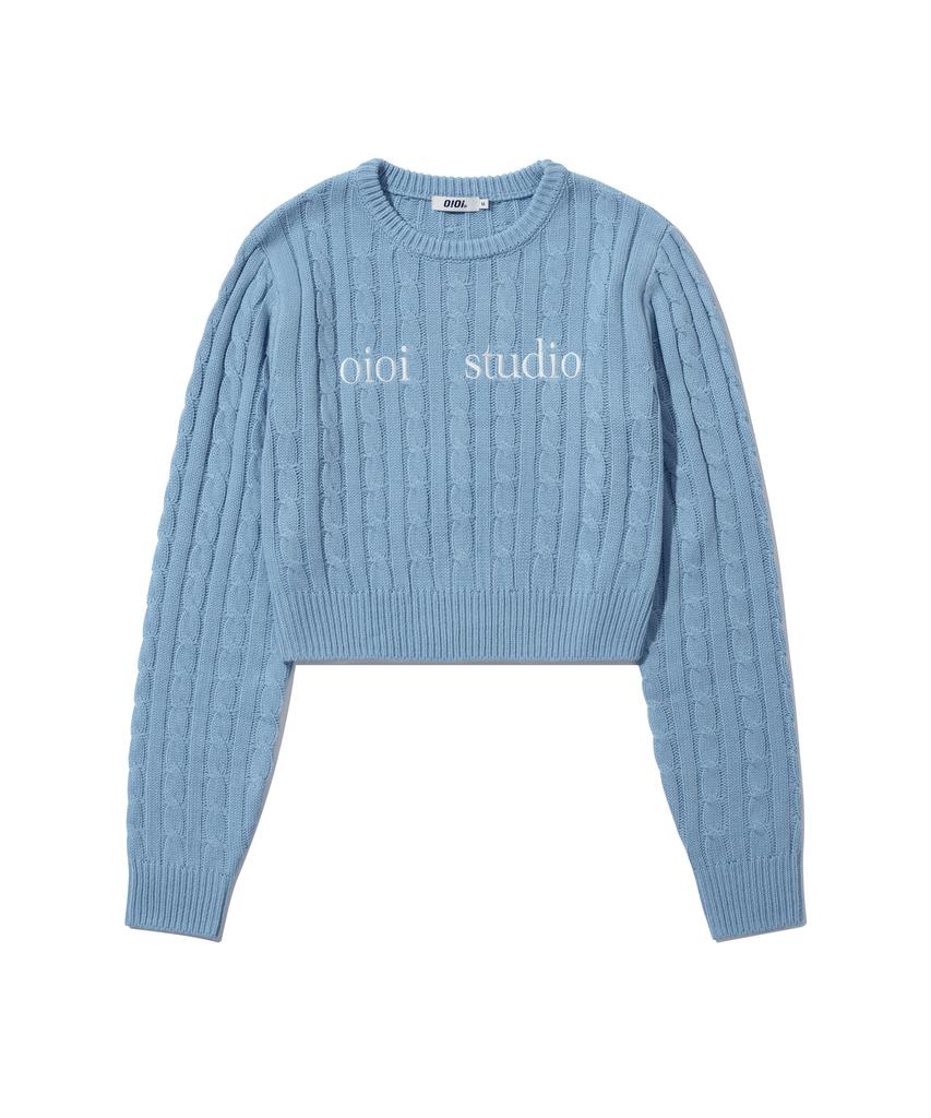 OIOI COLLECTION Layered Logo Crop Cable Knit_Sky Blue