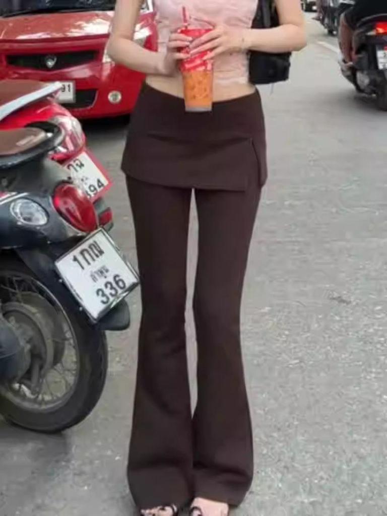 Ретро Американский Костюм Двойка с Разрезом и Клешем - Женские Облегающие Эластичные Длинные Брюки (Весна 2025 г.)