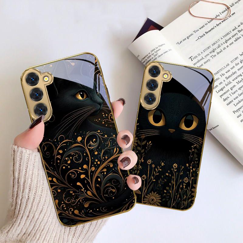 Фантастический черный кот Для Samsung Galaxy S20 FE S21 S22 S23 Plus S24 Ultra S25Ultra S21+ S9+ S22Plus Золотой стеклянный чехол для телефона