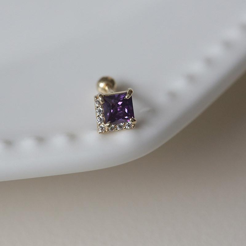 S925 Sterling Silver Plated 18K Gold Earrings for Women Purple Zircon Geometric Simple Temperament Screw Ear Bone Nail
