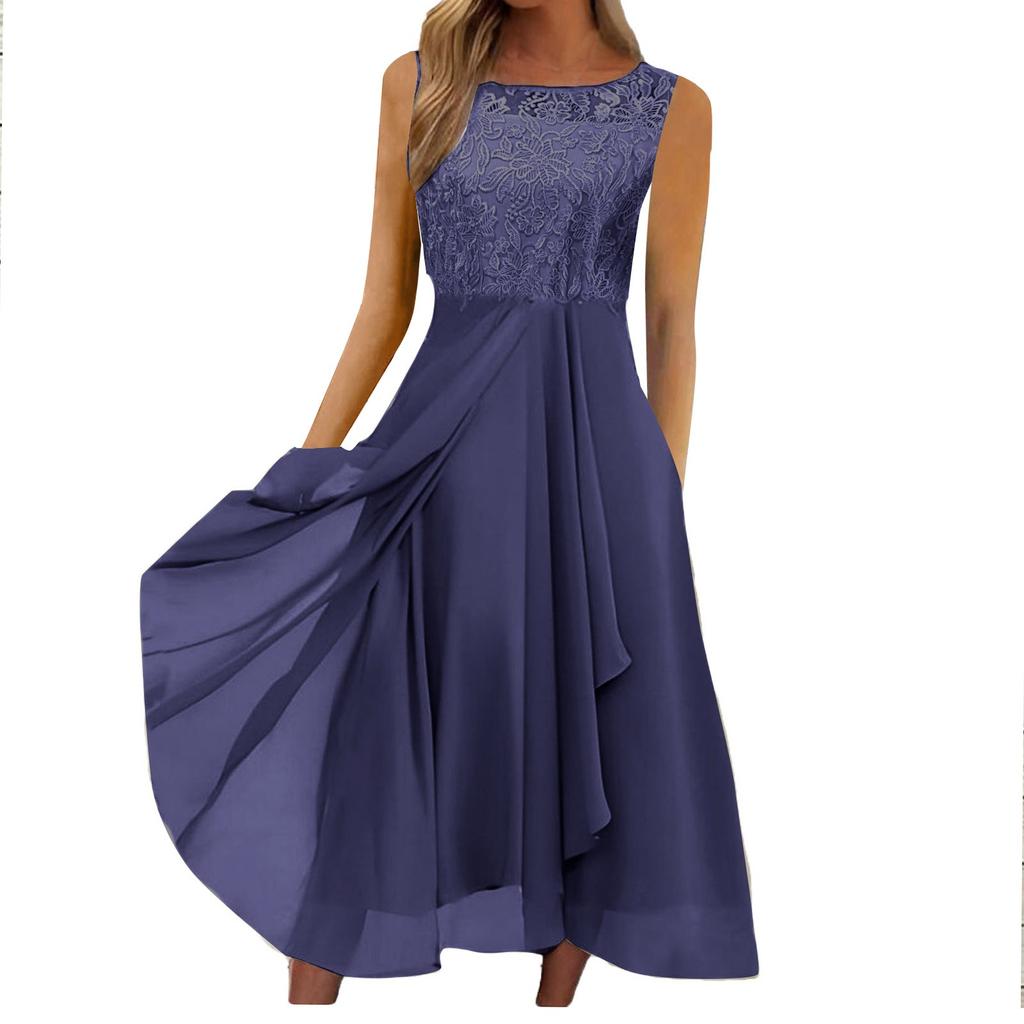 Женское платье Шифоновое элегантное кружевное лоскутное платье без рукавов с вырезами Вечернее платье подружки невесты