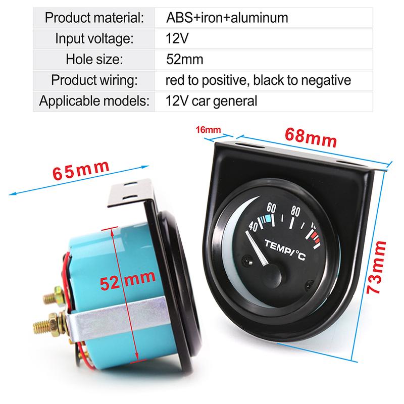 52mm Car Water Temp Gauge 40~120 ℃ With Water Temp Sensor 10mm Water Temp Joint Pipe Sensor Adapter 1/8NPT 26mm-40mm