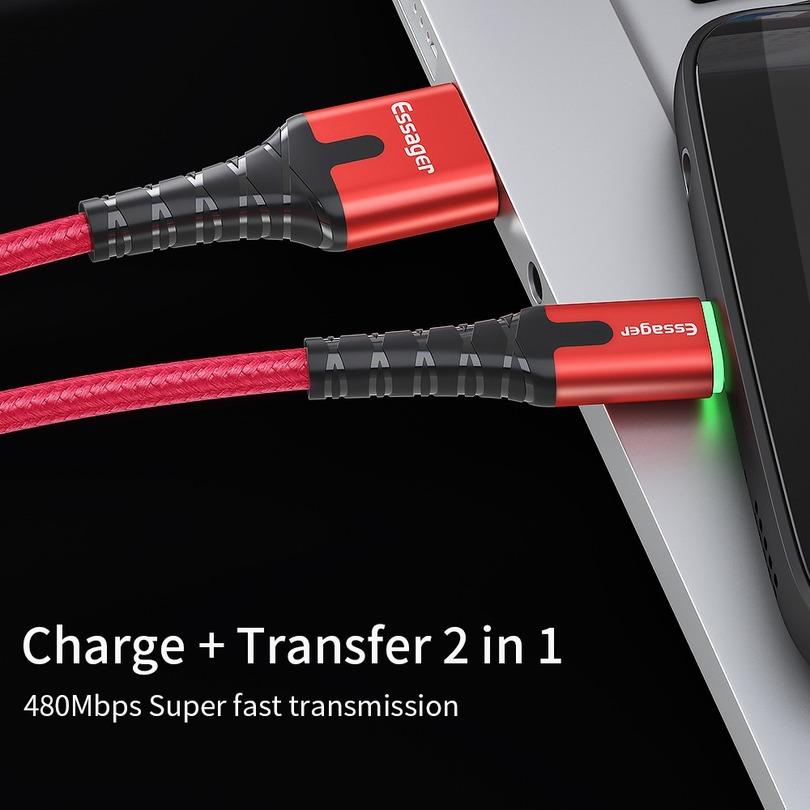 Essager Светодиодный кабель Micro USB для Xiaomi Samsung Android 3A, провод для быстрой зарядки данных, зарядное устройство Microusb, кабель для мобильного телефона, 2 м 3 м