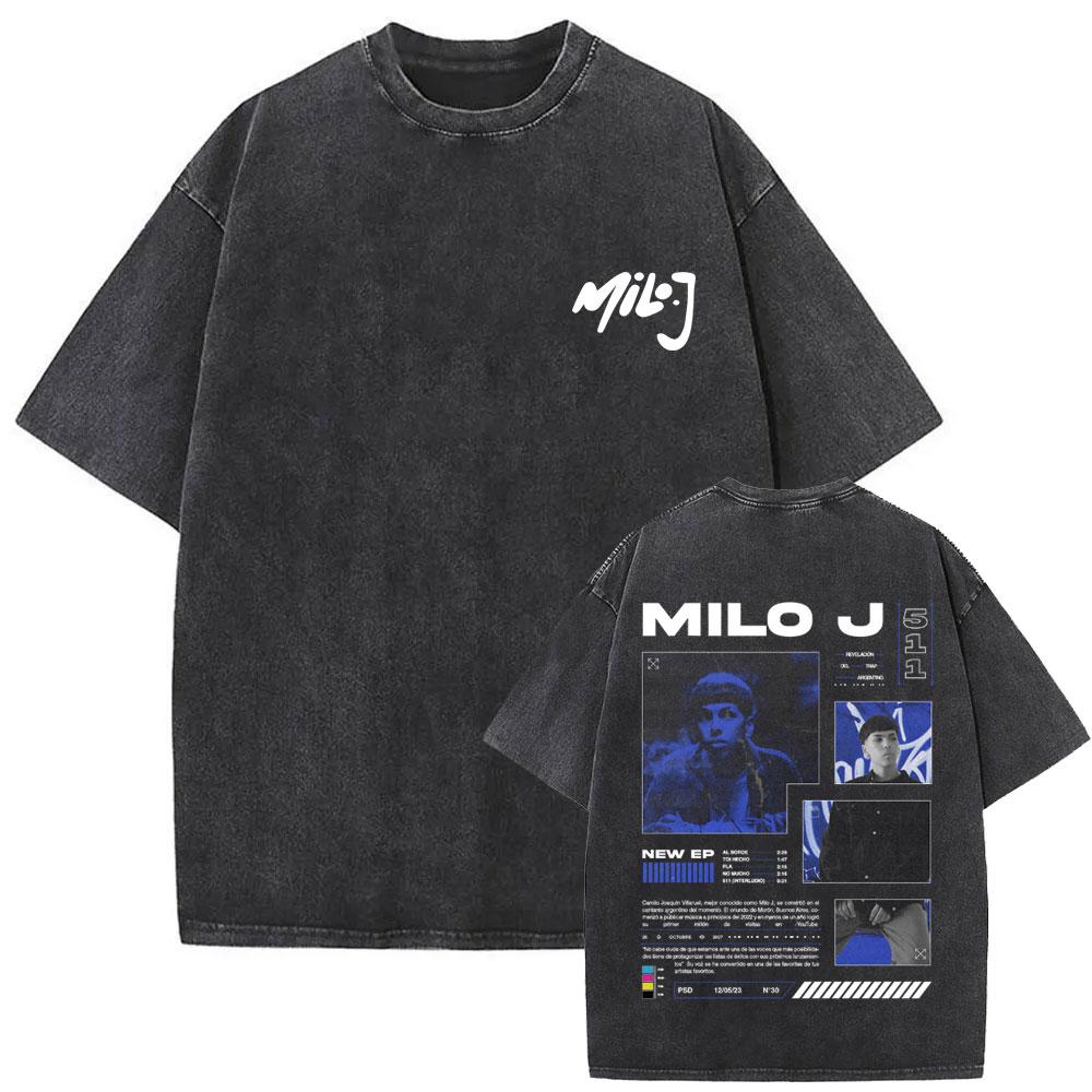 Washed Vintage Rapper Milo J La Vida Era Mas Corta Album Graphic Tshirt Men Women Hip Hop Fashion Pop Music T Shirts Streetwear